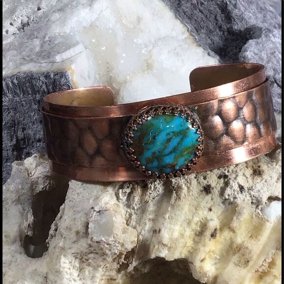 Kingman Turquoise and Copper Cuff Bracelet, NEW, double layer, Made in the USA - Picture 1 of 5
